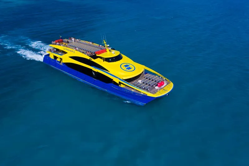 Day-cruise boats at Marina Aquatours & Playa Tortugas on a boat tour from Cancun, Mexico