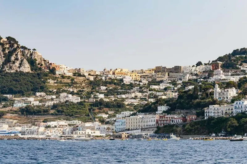 Day-cruise boats at Marina Grande on a boat tour from Capri, Italy