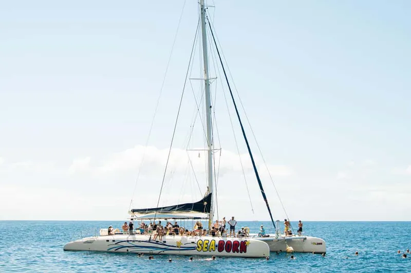Day-cruise boats at Funchal Marina on a boat tour from Madeira, Portugal