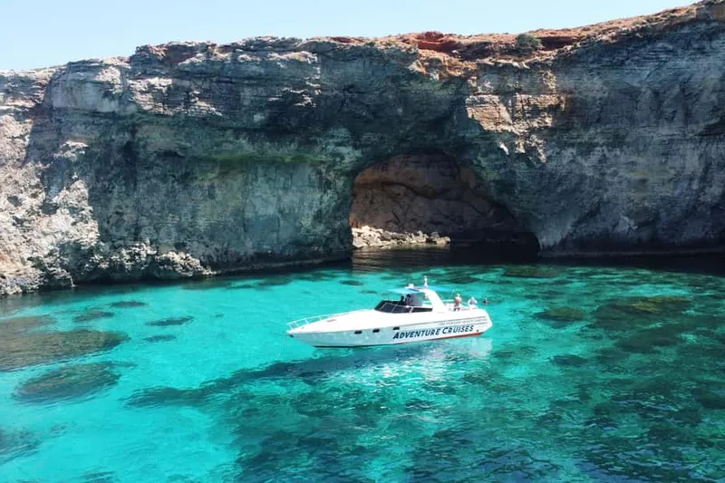 Sliema: Boat Trip to Comino Blue Lagoon, Gozo, and Caves — a boat tour from Malta, Malta