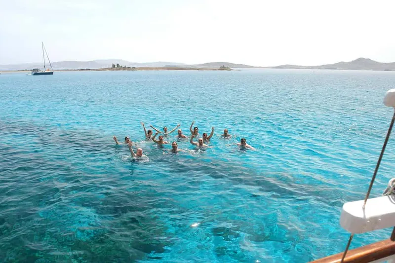 Day-cruise boats at Old Port & Platis Gialos on a boat tour from Mykonos, Greece