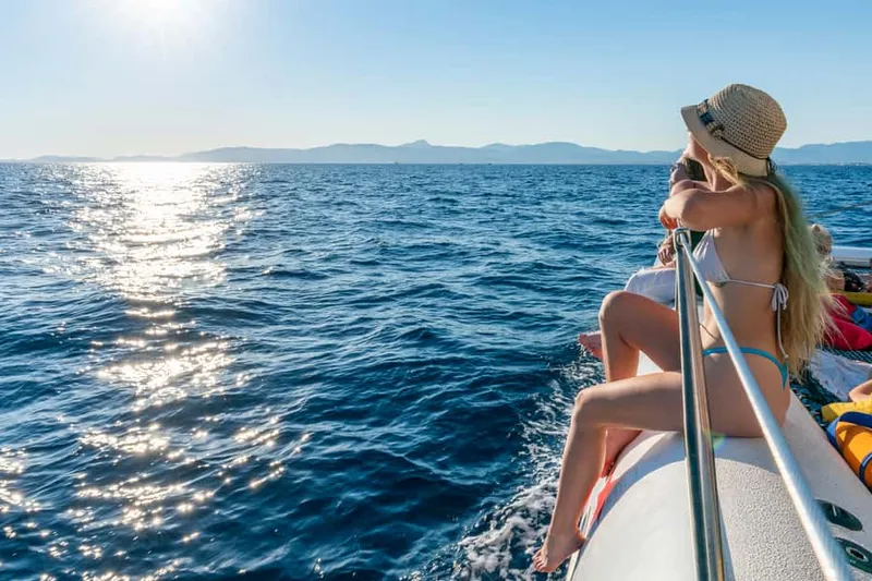 Day-cruise boats at Moll Vell & Port de Palma on a boat tour from Palma de Mallorca, Spain