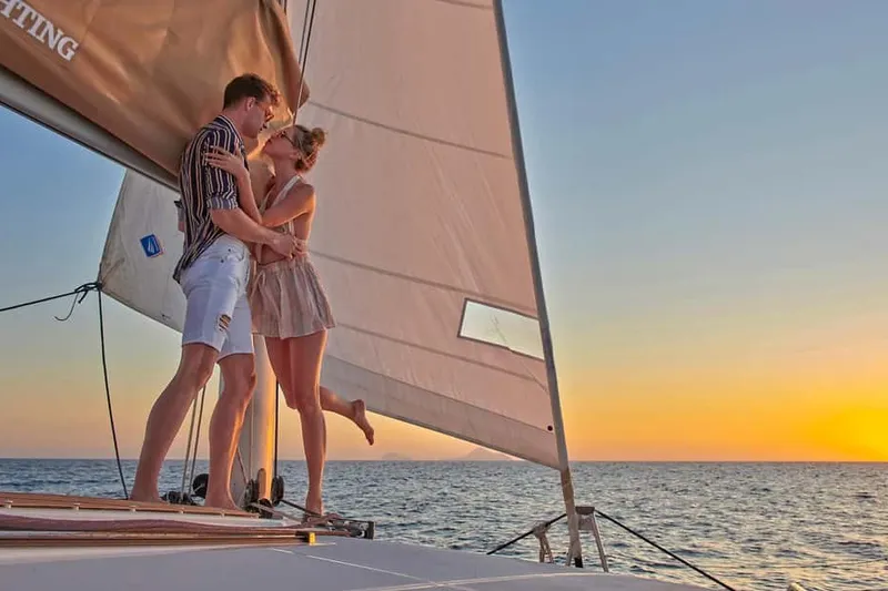 Platinum Catamaran Cruise w/ BBQ Meal & Open Bar — a boat tour from Santorini, Greece